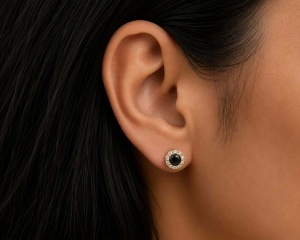 Cercei aur galben 14 K model ROTUND - BLACK