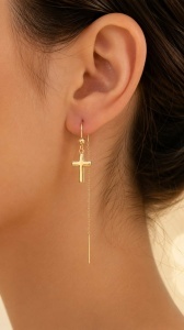Cercei cu lant aur galben 14 K colectie ITALIA model CRUCE