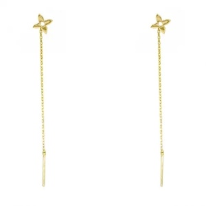 Bijuterii aur galben 14 K cercei cu lant colectie noua model FLOARE - Img 2