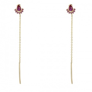 Bijuterii aur galben 14 K cercei cu lant colectie noua model GEOMETRIC - RED