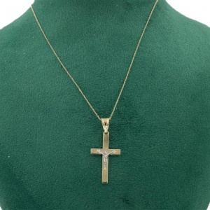 Bijuterii aur galben 14 K lant cu pandantiv colectie noua model CRUCE - Img 2