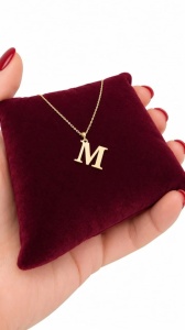 Bijuterii aur galben 14 K lant cu pandantiv colectie noua model LITERA M - Img 2