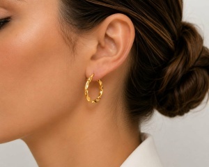 Cercei aur galben 14 K colectie ITALIA model CREOLI 2 cm - Img 2