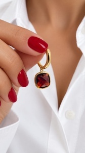 Cercei aur galben 14 K colectie noua ITALIA model PATRAT - GRANAT - Img 2
