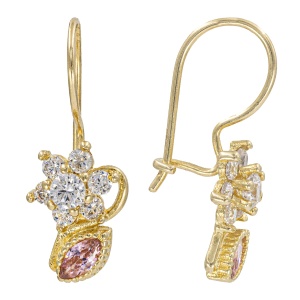 Cercei copii aur galben 14 K model FLOARE - PINK