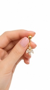 Cercel pentru buric aur galben 14 K model WHITE