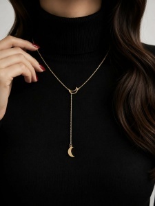 Lant cu pandantiv aur galben 14 K colectie GRECIA model SEMILUNA - Img 3