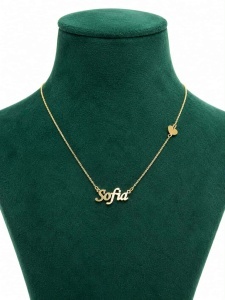 Lant cu pandantiv aur galben 14 K model NUME - SOFIA - Img 2