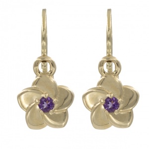 Bijuterii aur galben 14 K cercei copii piatra naturala colectie noua model FLOARE - AMETIST