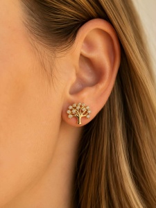 Cercei aur galben 14 K model POMUL VIETII