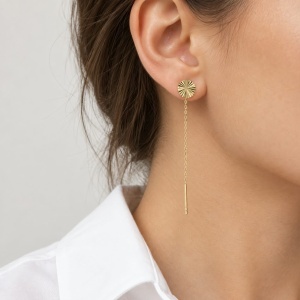 Cercei cu lant aur galben 14 K colectie noua model BANUT FATETAT 0.6 cm