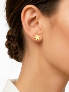 Cercei cu lant aur galben 14 K model FLOARE