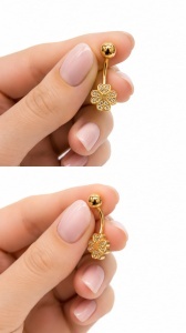 Cercel pentru buric aur galben 14 K model FLOARE - Img 2