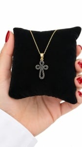 Lant cu pandantiv aur galben 14 K colectie noua model CRUCE - ONIX - Img 3
