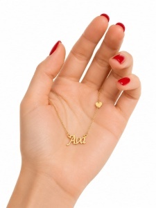 Lant cu pandantiv aur galben 14 K model NUME - AVA - Img 2