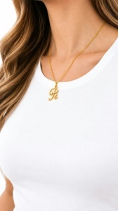 Bijuterii aur galben 14 K lant cu pandantiv colectie noua GRECIA model LITERA R - Img 2