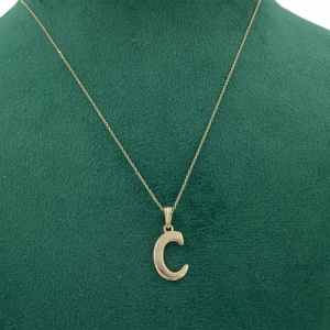Bijuterii aur galben 14 K lant cu pandantiv colectie noua model LITERA C - Img 2
