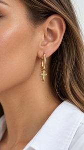Cercei aur galben 14 K colectie ITALIA model CREOLI - CRUCE
