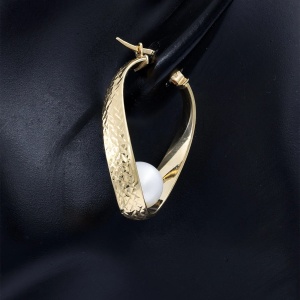 Cercei aur galben 14 K colectie ITALIA model CREOLI - PERLA - Img 3