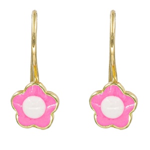 Cercei copii aur galben 14 K model FLORICICA - PINK