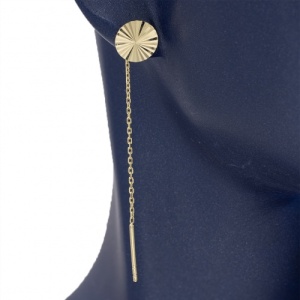Cercei cu lant aur galben 14 K colectie noua model BANUT FATETAT 0.6 cm - Img 2