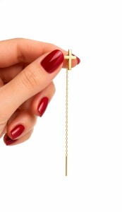 Cercei cu lant aur galben 14 K model CRUCE - Img 2