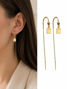 Cercei cu lant aur galben 14 K model PLACUTA