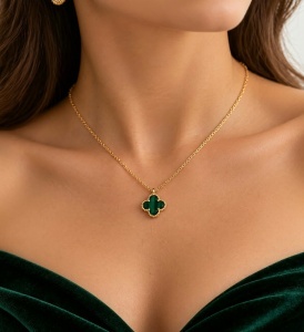 Colier aur galben 14 K colectie ITALIA model FLOARE - GREEN