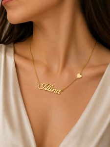 Lant cu pandantiv aur galben 14 K model NUME - ALINA
