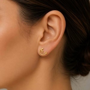 Bijuterii aur galben 14 K cercei colectie noua model SEMILUNA SI STELUTE