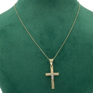Bijuterii aur galben 14 K lant cu pandantiv colectie noua model CRUCE - Img 2