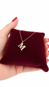 Bijuterii aur galben 14 K lant cu pandantiv colectie noua model LITERA M - Img 3