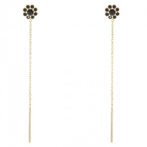 Bijuterii aur galben cercei cu lant colectie noua model FLOARE - BLACK - Img 2