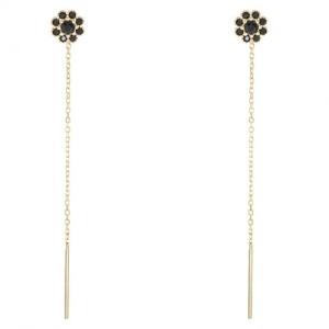 Bijuterii aur galben cercei cu lant colectie noua model FLOARE - BLACK - Img 3