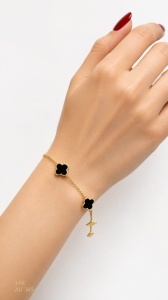 Bratara aur galben 14 K colectie ITALIA model FLOARE - BLACK - Img 2