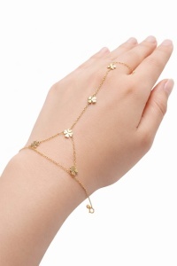 Bratara cu inel aur galben 14 K model TRIFOI PLIN