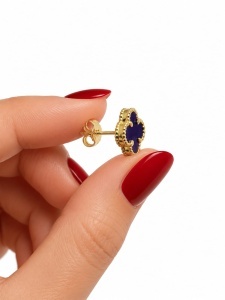 Cercei aur galben 14 K colectie ITALIA model FLOARE - BLUE - Img 2