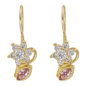 Cercei copii aur galben 14 K model FLOARE - PINK - Img 2