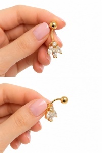 Cercel pentru buric aur galben 14 K model WHITE - Img 2