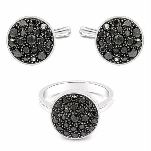 Set aur alb cu pietre naturale colectie ITALIA model ROTUND - DIAMANTE NEGRE18