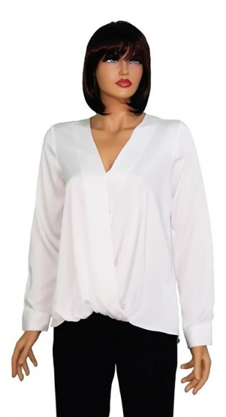 bluza eleganta alba cu maneci lungi si decolteu