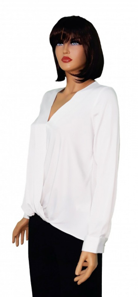 bluza eleganta alba cu maneci lungi si decolteu