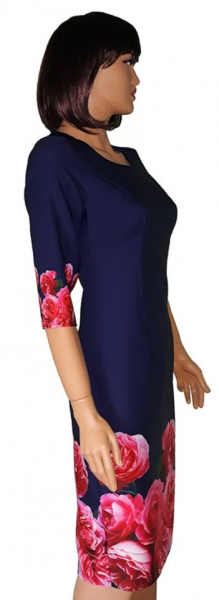 rochie de zi bleumarin cu imprimeu floral trandafiri