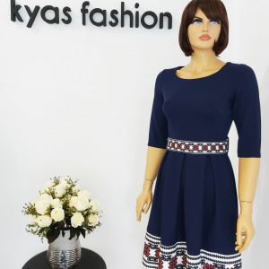 Rochie cu motive populare Sorana 91568 - Bleumarin