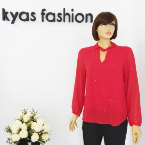 BLUZA RED SPARKLE TWIST NECK 18144