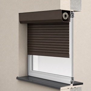Rulou exterior aplicat pentru fereastră, cu casetă și lamele termoizolante, culoare MARON