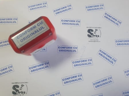 Stampila cu textul CONFORM CU ORIGINALUL dimensiunea amprentei este de 38x14 mm