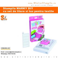 Stampila MARKY DIY cu set de pitere si tus pentru textile roz