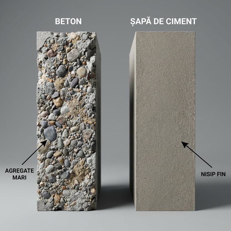 Șapă vs beton: diferențe esențiale pe care trebuie să le știi