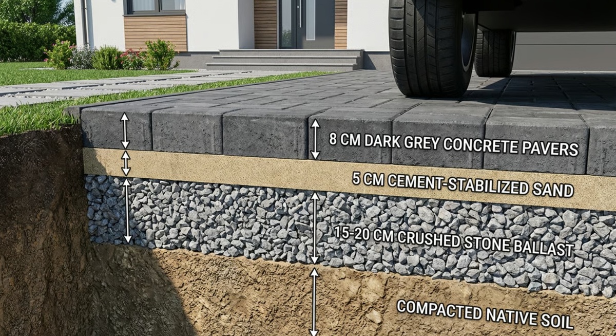 alei pietonale pavaj beton de 6 cm sau piatră naturală de 3 cm